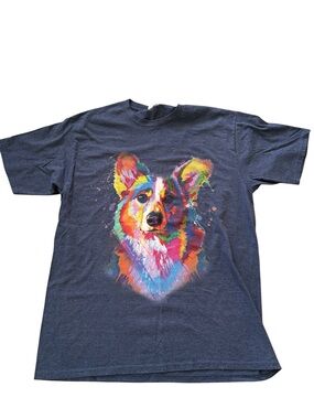 Welsh Corgi Dog T-Shirt Navy Dark Heather Sz Large Modern Art Vibrant Colorful